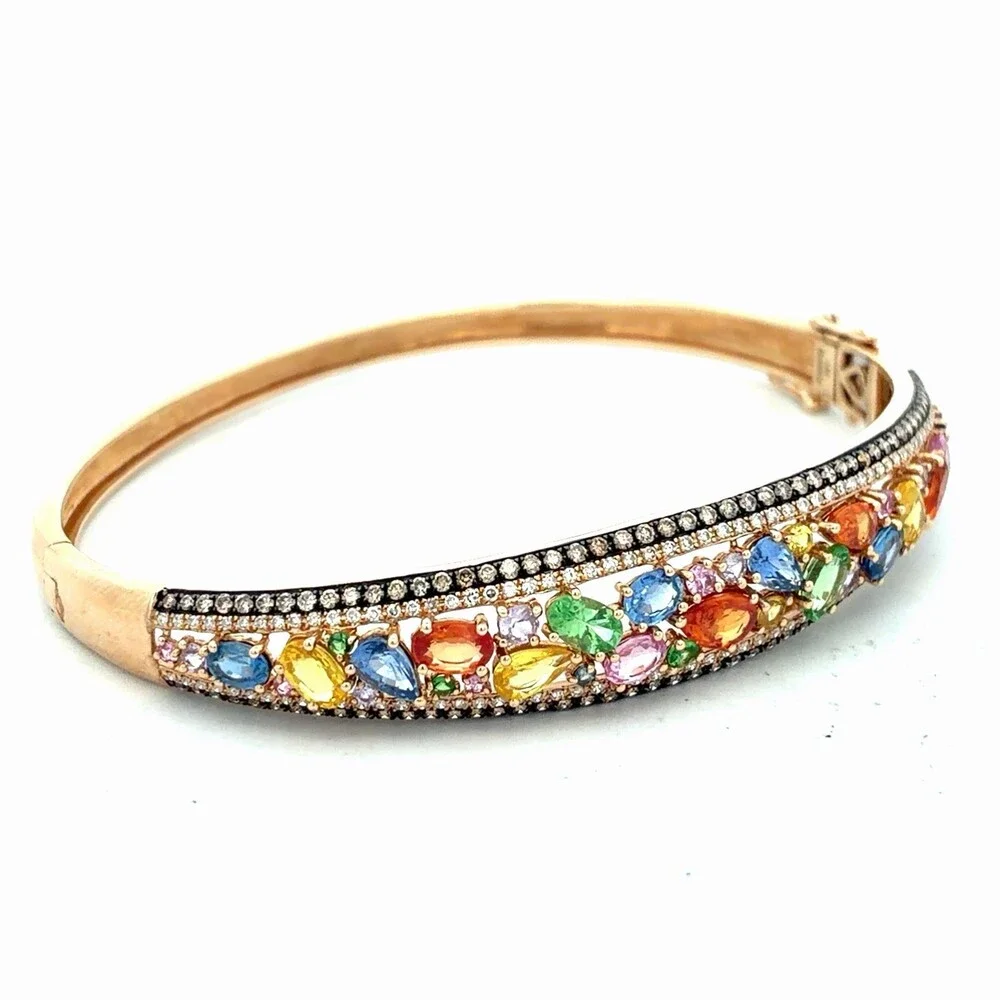 EFFY Watercolors 14K Ylw Gold Multicolor Sapphire Diamond Hinged Cuff Bracelet